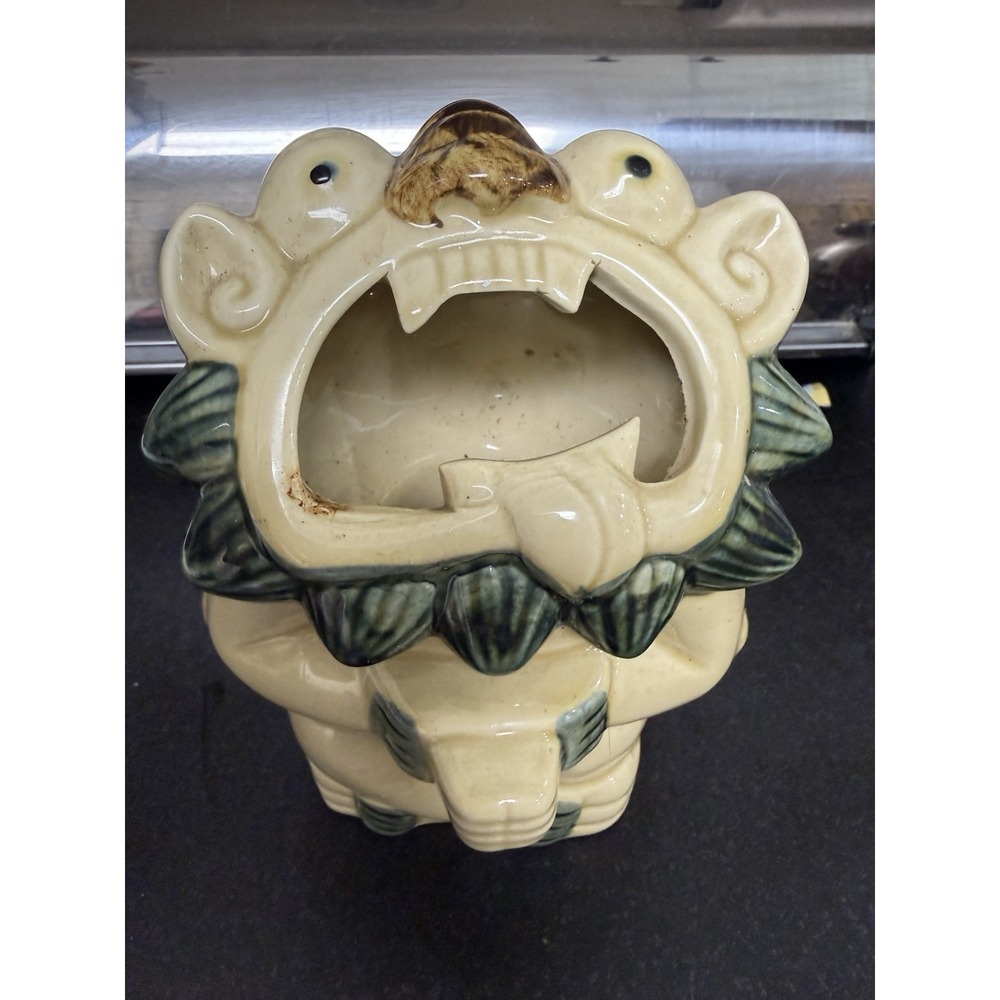 Ceramic Foo Dog Lion Shish Figurine Mouth Open 6" Incense Burner